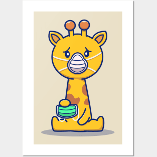 Cute Giraffe Wearing Mask Posters and Art